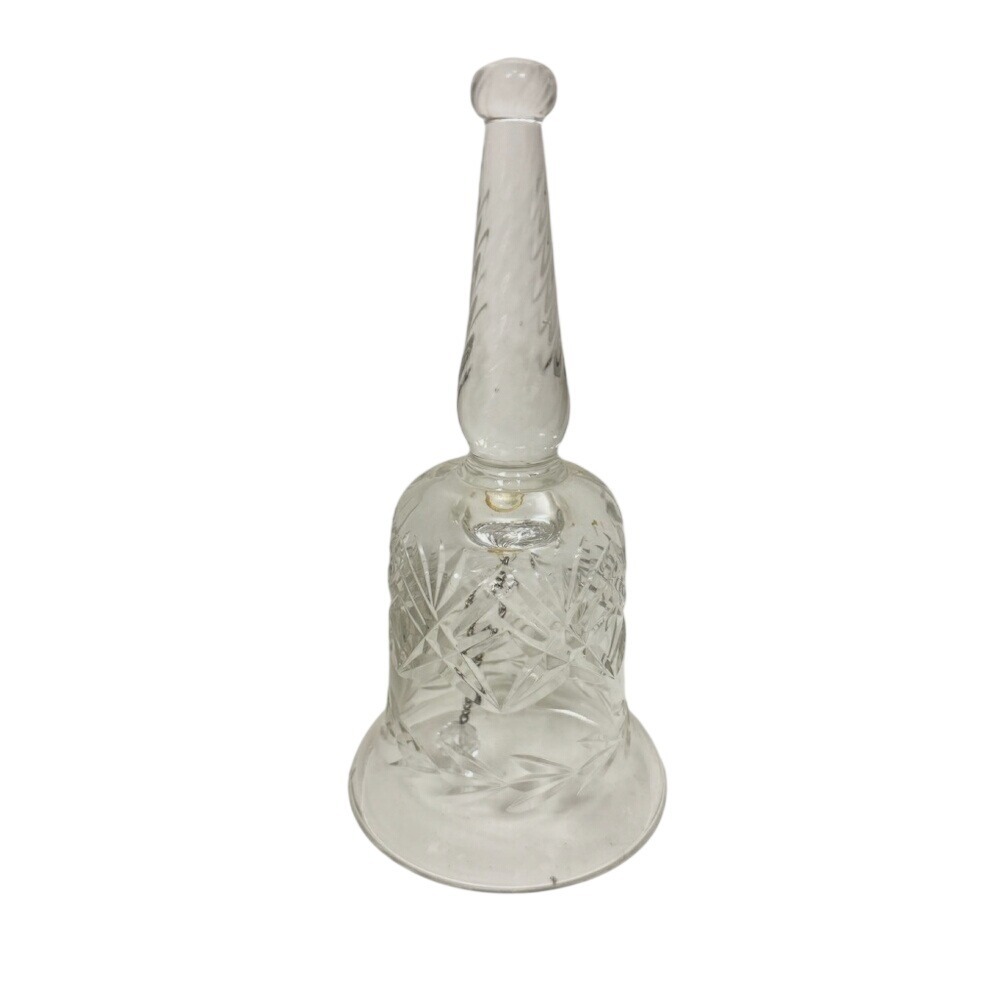 Vintage Cut Lead Crystal Dinner Bell Clear Glass Etched Floral Pattern Decor